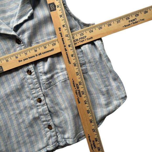 SO Goods for Life XS Sleeveless Button Front Striped Shirt Blue Cotton Modal - Picture 4 of 5